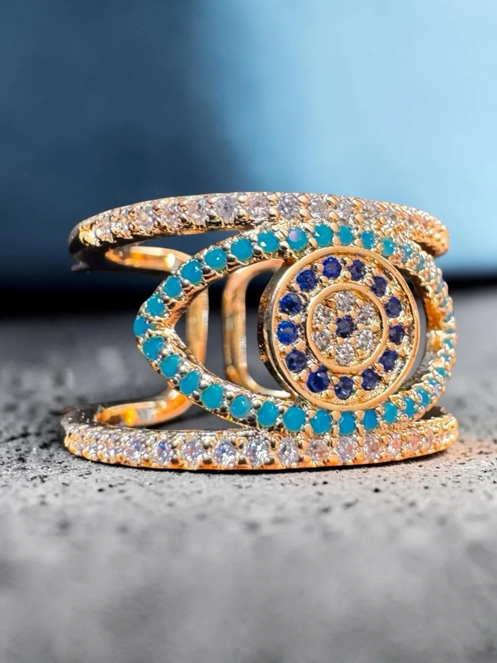 Bohemian Evil Eye Multilayered Crystals Statement Ring. New.
